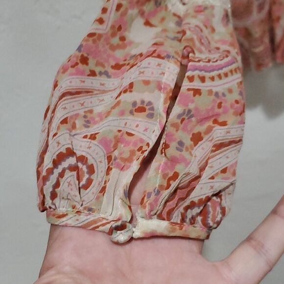 BCBGMaxAzria 100% Silk Cerise Pink Clay Combo Sheer Blouse Size XXS - Picture 5 of 13